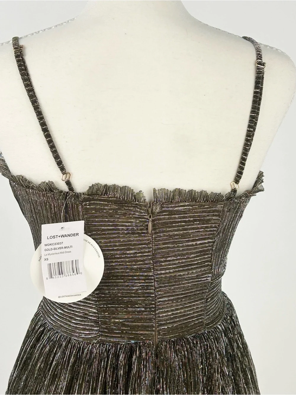 Lost + Wander Le Mysterieux Midi Dress XS Gold Silver Metallic NWT